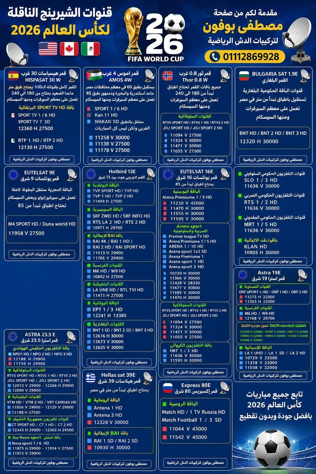جميع قنوات الشيرينج الناقلة لكأس العالم 2026 مصطفى بوفون لتركيبات الدش الرياضية