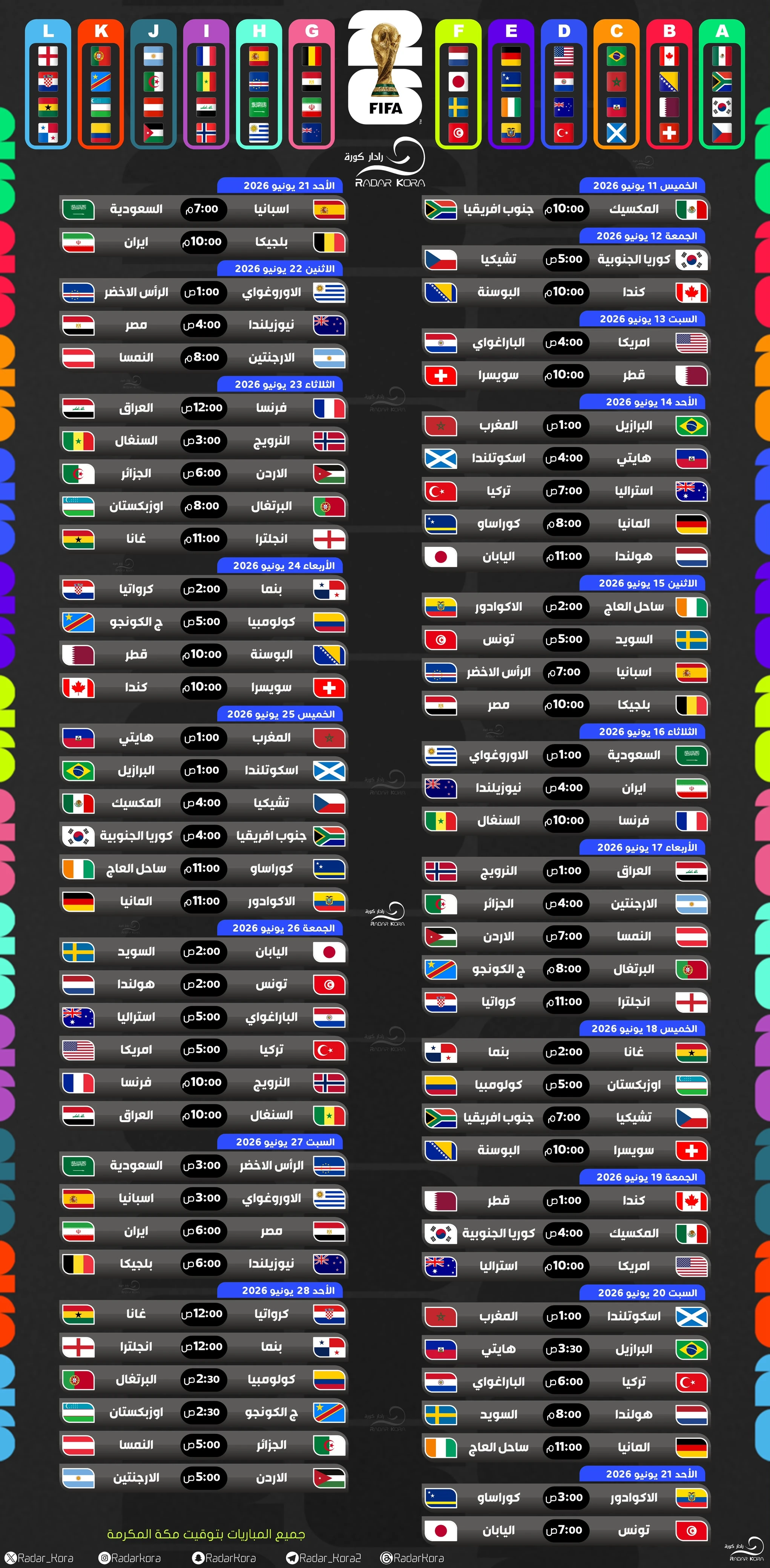 جدول مباريات كاس العالم 2026